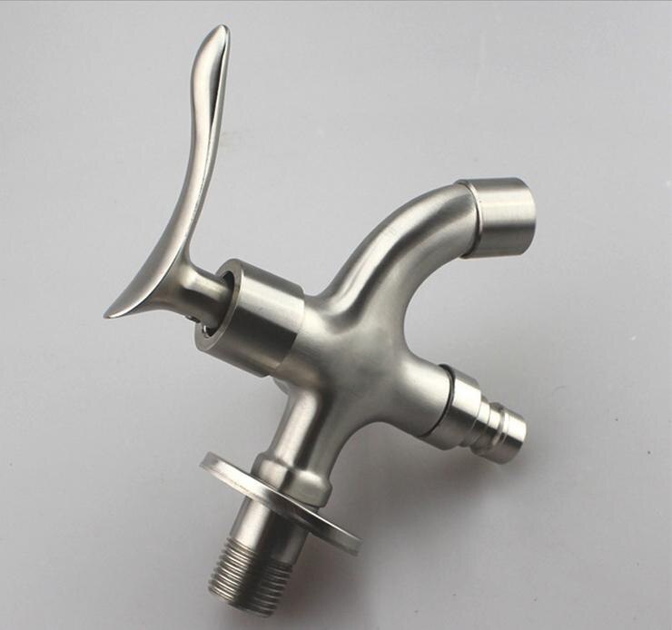 Wall Mounted Tap One In Two Out Single Cold 304 Stainless Steel Multifunction Washing Machine Taps 4'' interface