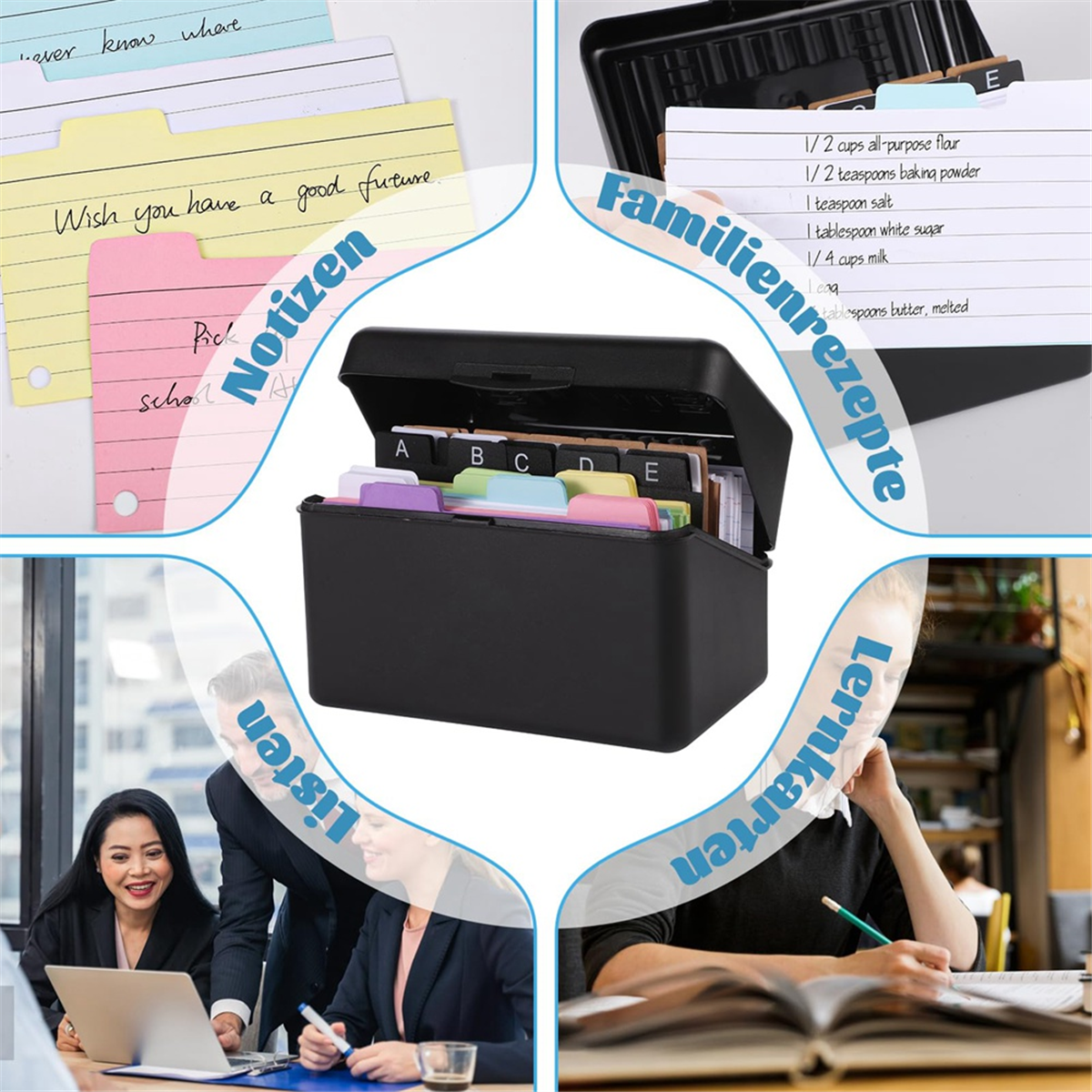 Ensemble de porte-cartes index, boîte d'index avec 230 cartes flash assorties, doublée de comparateur de couleurs, 6 anneaux et autocollants, parfait pour l'école
