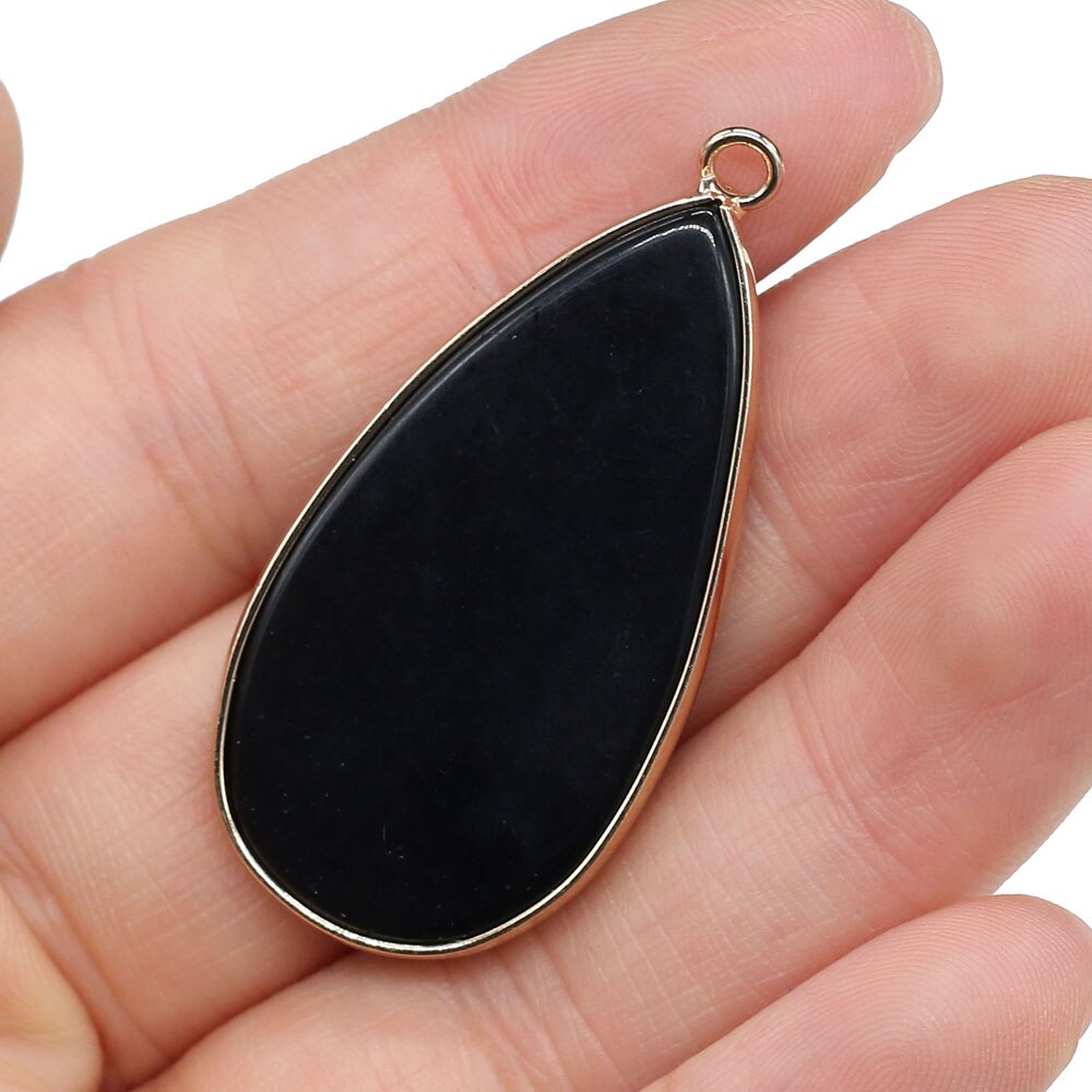 Colgante de Piedra amazonita con forma de gota de agua, piedra Natural, amatista, bricolaje, para collar o fabricación de joyas, 20x45mm: Black Agate