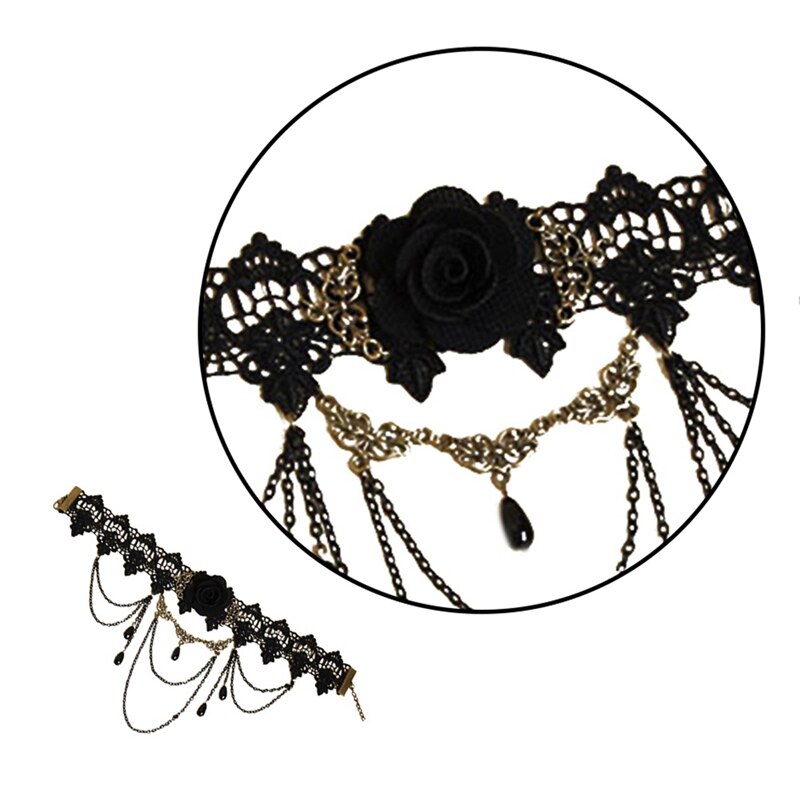 Holle zwarte kanten ketting bloemencirkel kettingen festival feestjurk bal punk rock choker vrouwen nek sieraden