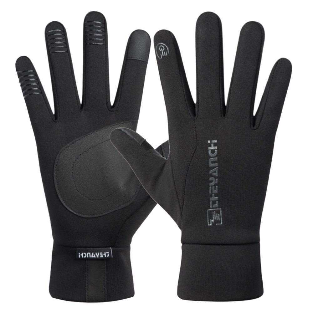 1 par sikkerhedshandsker vinter varm berøringsskærm skridsikker handsker vindtæt vandtæt all-finger cykelhandsker (sort, m): Sort