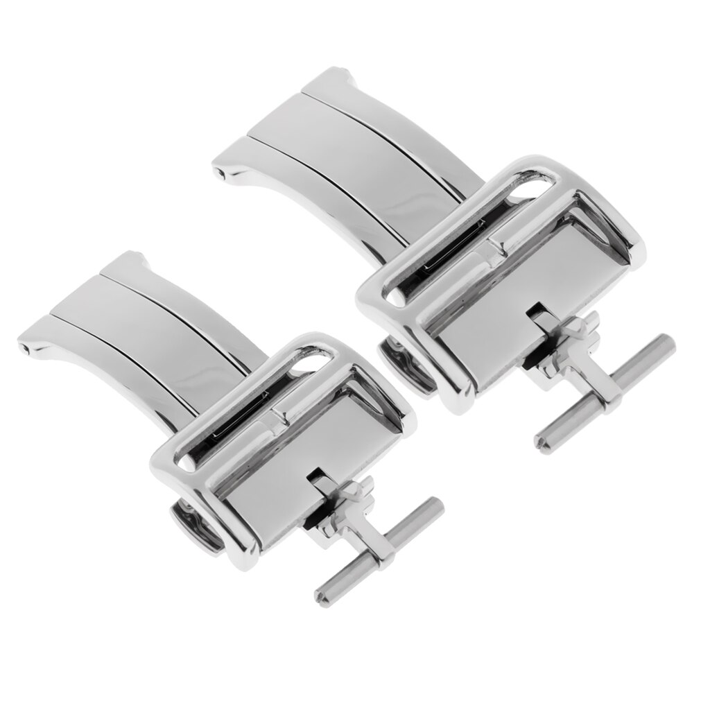 2pc Stainless Steel Push Fold Deployment Clasp Strap Buckle 18mm 20mm