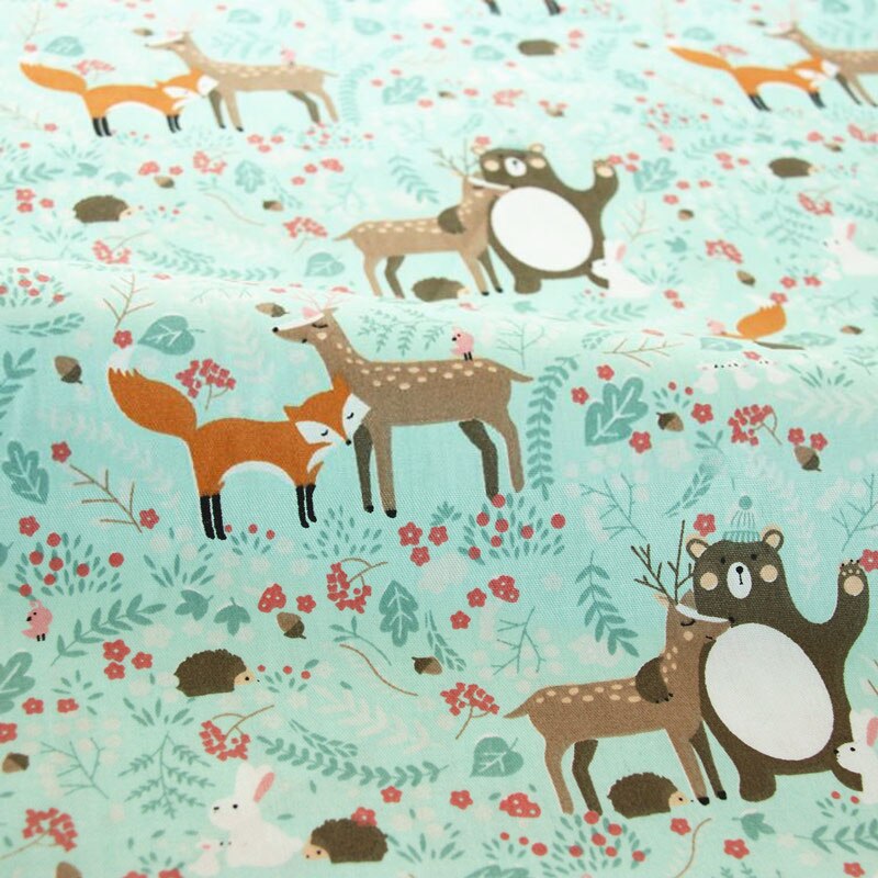 Deer Fox Bear Christmas Printed 100% Cotton Fabric For Making Dresses Cushions Blanket Sewing Baby Child Bed Sheet Textile: FA190192-1 / 50x80cm