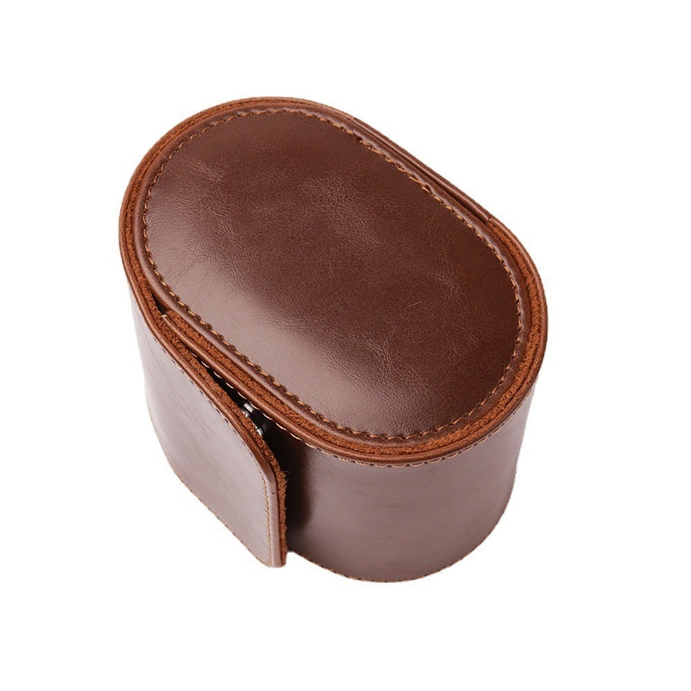 Enkel klocklåda vintage pu läder brun slitsar flexibel hållare klocka för affärsresor lagring lätt att bära
