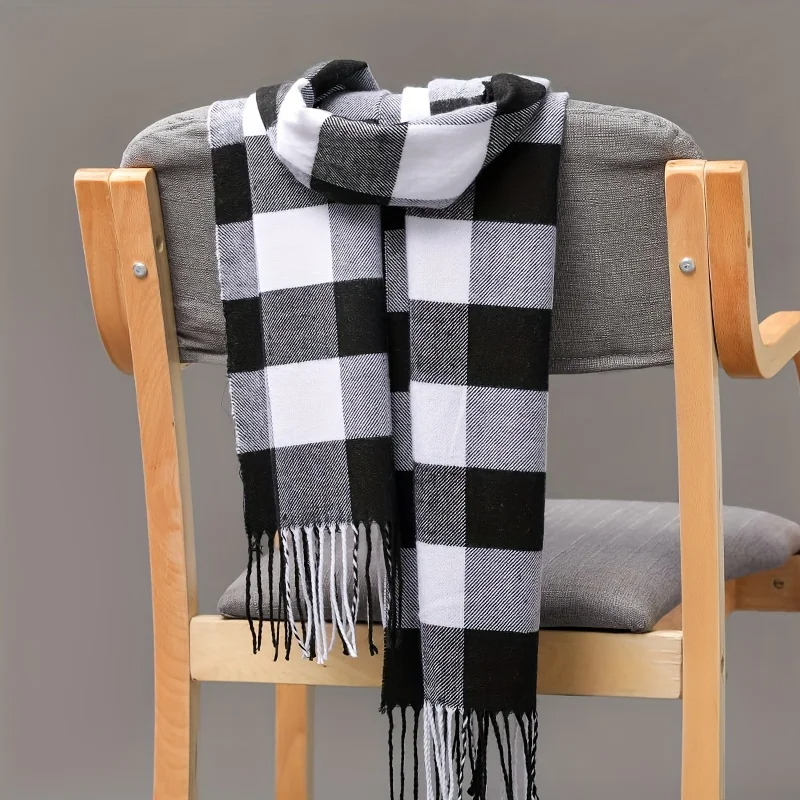 Bufanda a cuadros de Cachemira de imitación Unisex para mujer, chal suave y sólido para invierno, nueva envoltura, Bandana, Pashmina, borla, pañuelo grueso y cálido: Azul
