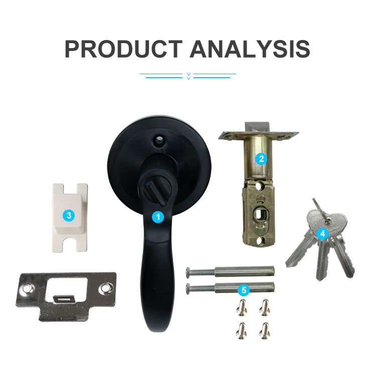 Door Handles for Interior Doors Zinc Alloy Lock Lever Black Circle with Keys Bedroom Bathroom Office Hardware KingKu Brand