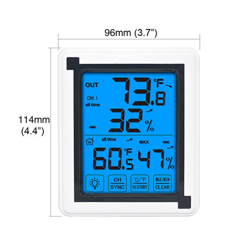 Digital Wireless Hygrometer Indoor Outdoor Thermometer Temperature and Humidity Gauge Monitor with Backlight LCD Meter