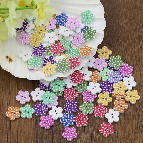 100 Stks Mooie Houten Knoppen DIY Naaien Scrapbooking Bloem Stippen Gemengde 20X2mm