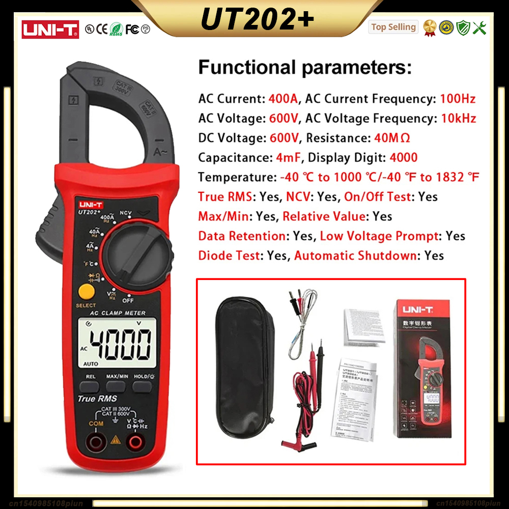 UNI T UT210E UT210D UT202A + UT204 PLUS Stroomtang Ampèremeter Digitale Elektricien Tool Elektrische Tester Multimeter: WHITE