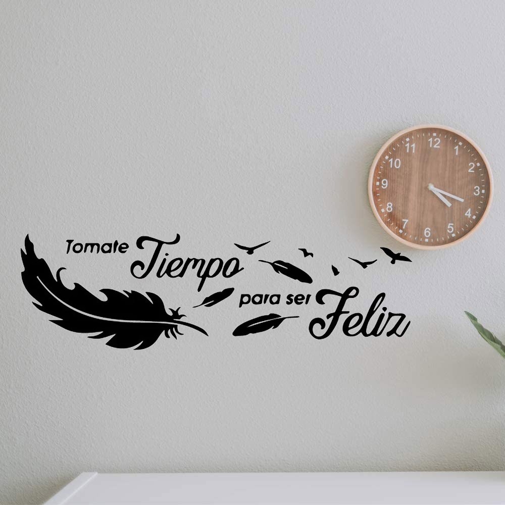 Pegatinas de pared de plumas de vinilo para frases en español, calcomanía de pared impermeable, decoración de pared para niños, calcomanías de decoración de sala de estar
