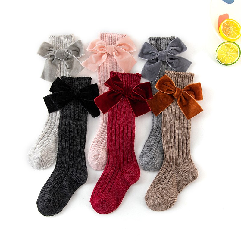 Winter Herfst Katoenen Breien Baby Meisje Panty Leuke Grote Bows Peuter Meisjes Enkel Lange Sokken 0-24 Maanden strik Panty