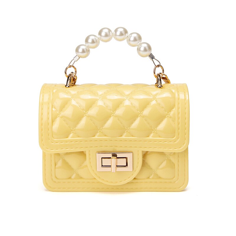 Mini borse e borsette da donna borse a tracolla in gelatina di PVC per donna portafoglio con monete borse a catena per feste da ragazza Tote: yellow pearl