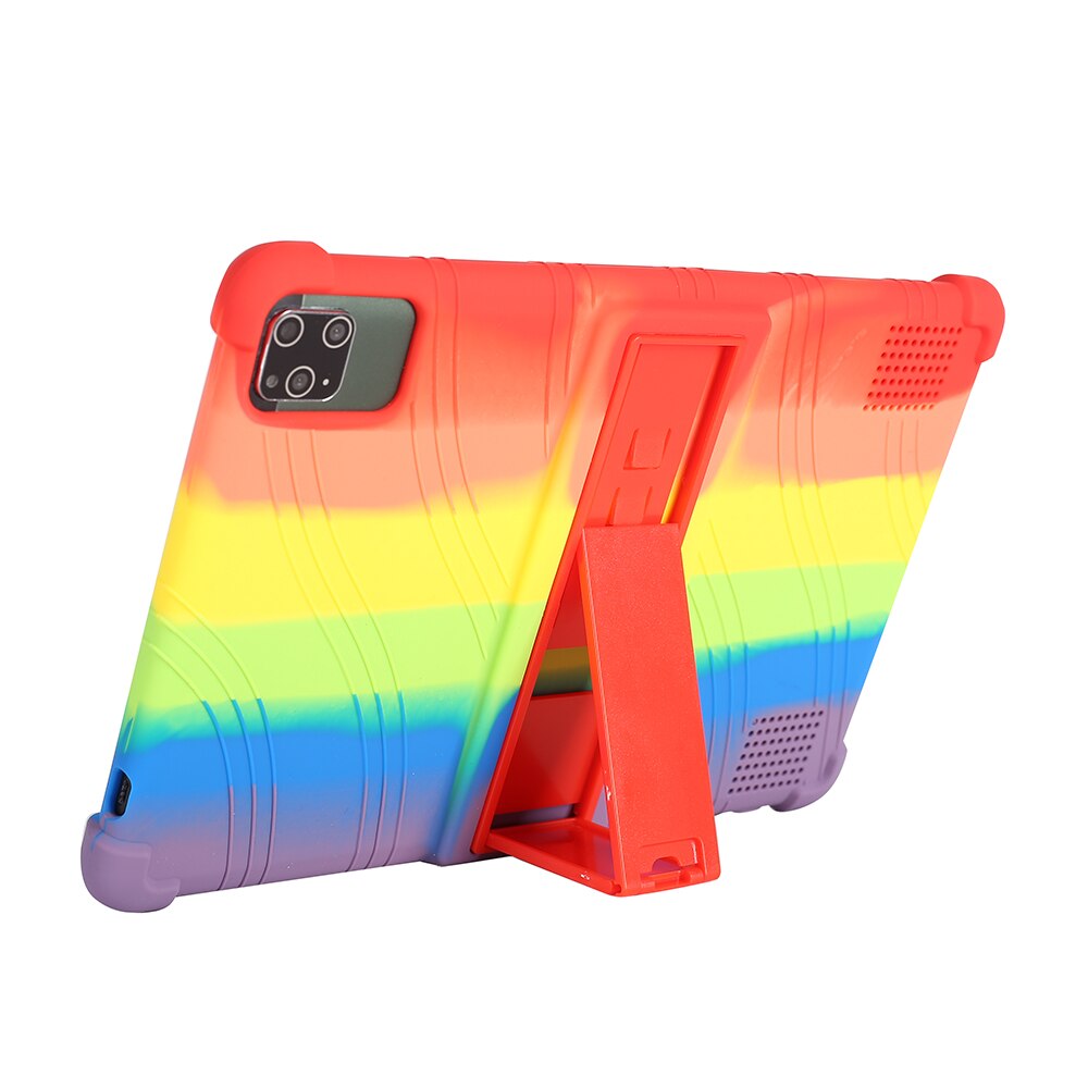 10.1 Inch Tablet Case - Kids Friendly Soft Silicone Adjustable Stand Cover for Android 9.0: Rainbow