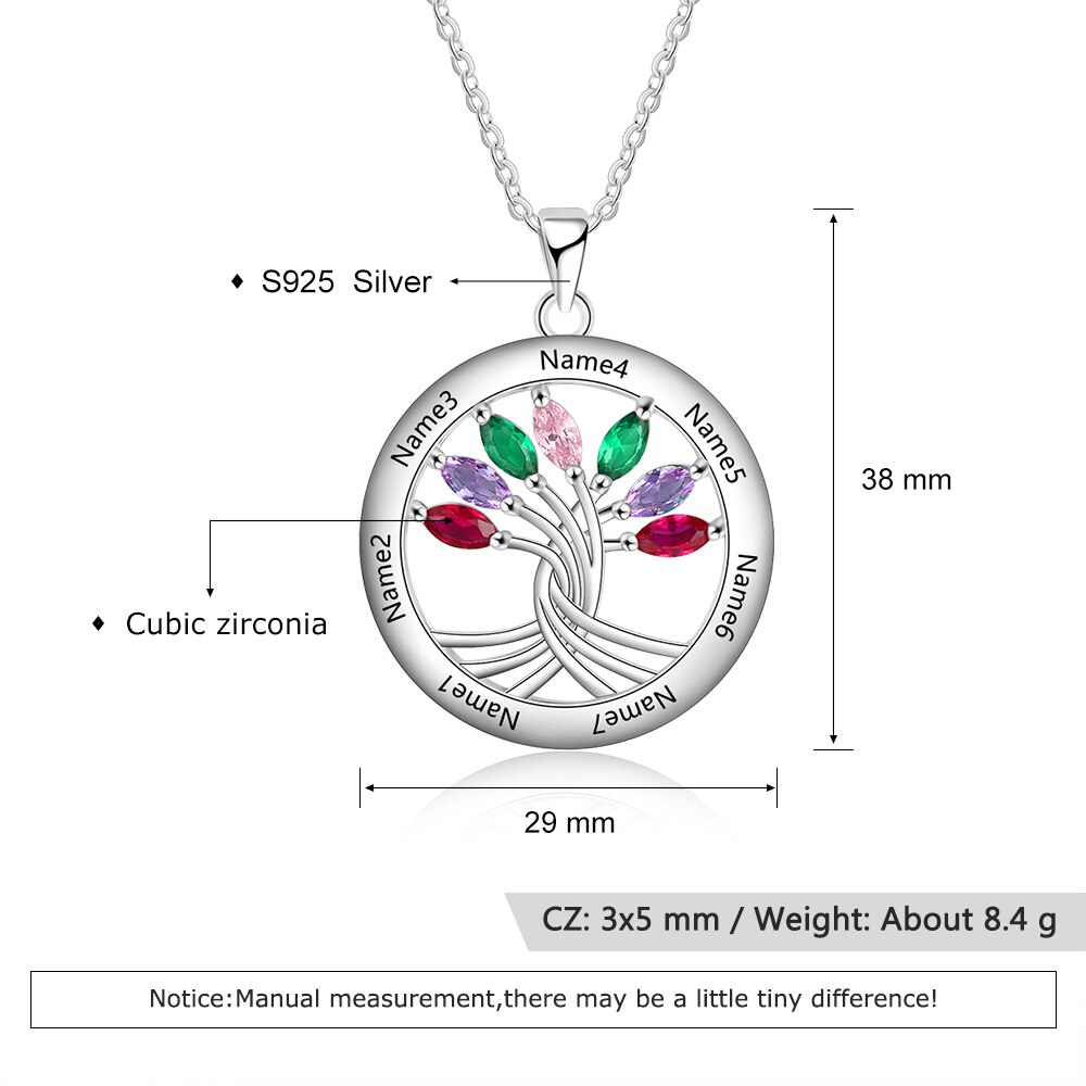 Personalisierte Familie Baum Anhänger Halskette mit 7 Birth 925 Sterling Silber Gravieren Name Halskette für Familie (Lam Hub Fong)