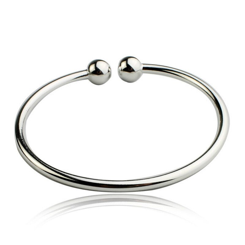 OMHXZJ Persoonlijkheid Mode OL Vrouw Meisje Zilveren Eenvoudige Blank Open 925 Sterling Zilveren Manchet Bangle Armband BR163