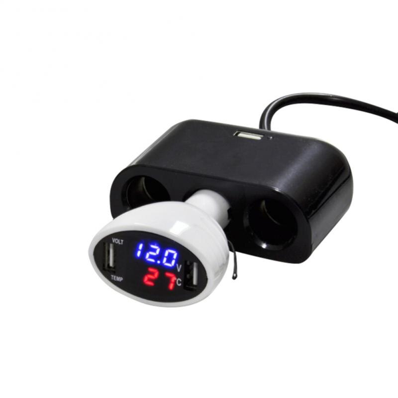 3in1 Dual Usb Autolader Auto Digitale Led Voltmeter Sigarettenaansteker Adapter Thermometer Batterij Monitor Auto Vervangende Onderdelen