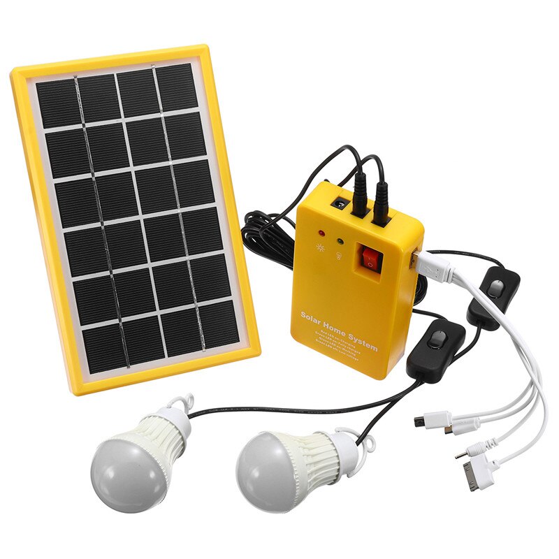 Solar Power Panel Generator Kit Home System with 3 Led Bulbs Outdoor Lighting