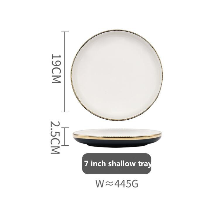 Blue Ceramic Dinner Plate Gold Edge Kitchen Plate Tableware Set Luxury Western Tray Beef Dessert Plate Cake Dish Spoon Bowl 1pc: 19 cm Shallow tray