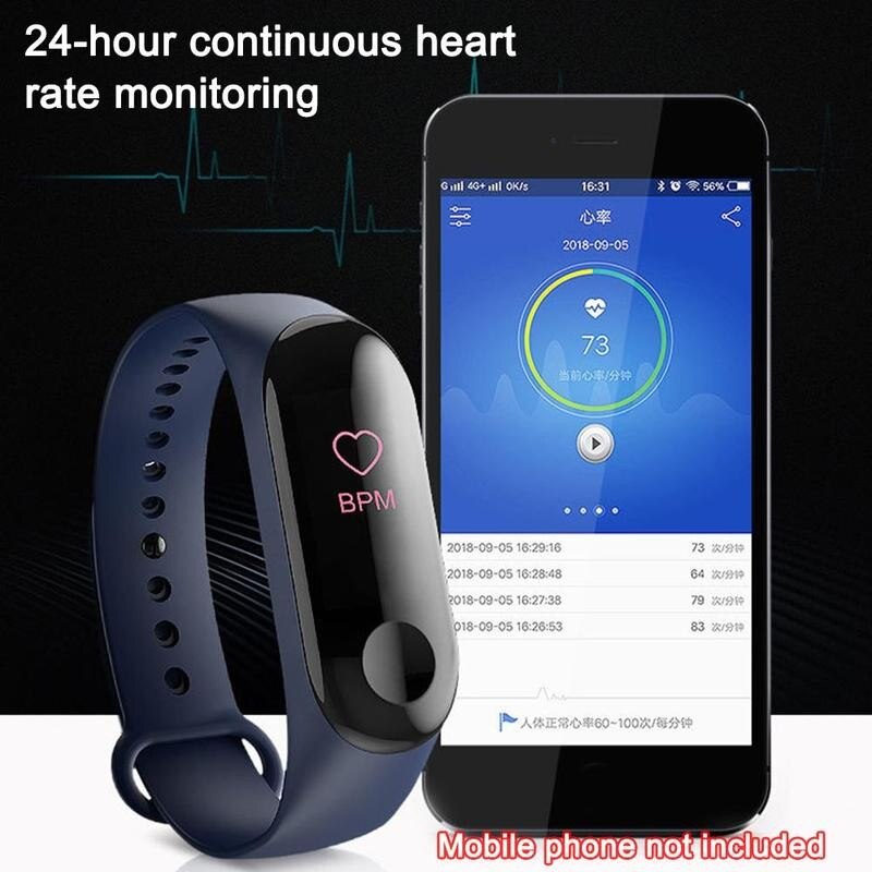 M3 Plus Smart Bluetooth Bracelet Blood Pressure Monitor Fitness Tracker Band Smart Bracelet Walking Step Count For IOS Android