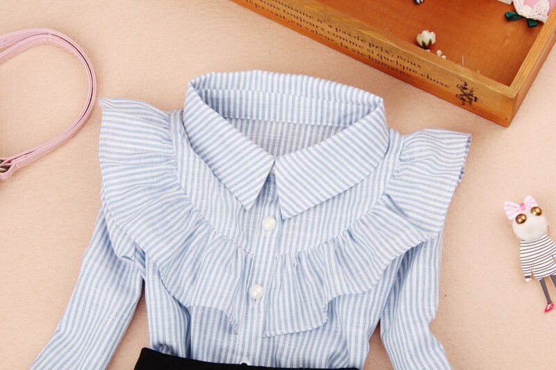 2-16 Jaar Baby Peuter Tiener School Meisjes Blouse Fall Lange Mouwen Turn-down Kraag Gestreepte Meisje Tops Kids Shirts AA2495