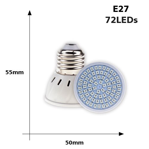 Fullspektret ledet plante vokser lyspære  e27 MR16 gu10 220v fitolampy phyto lampe til innendørs hageplanter blomst hydroponics vokser: E27 72 lysdioder 220v