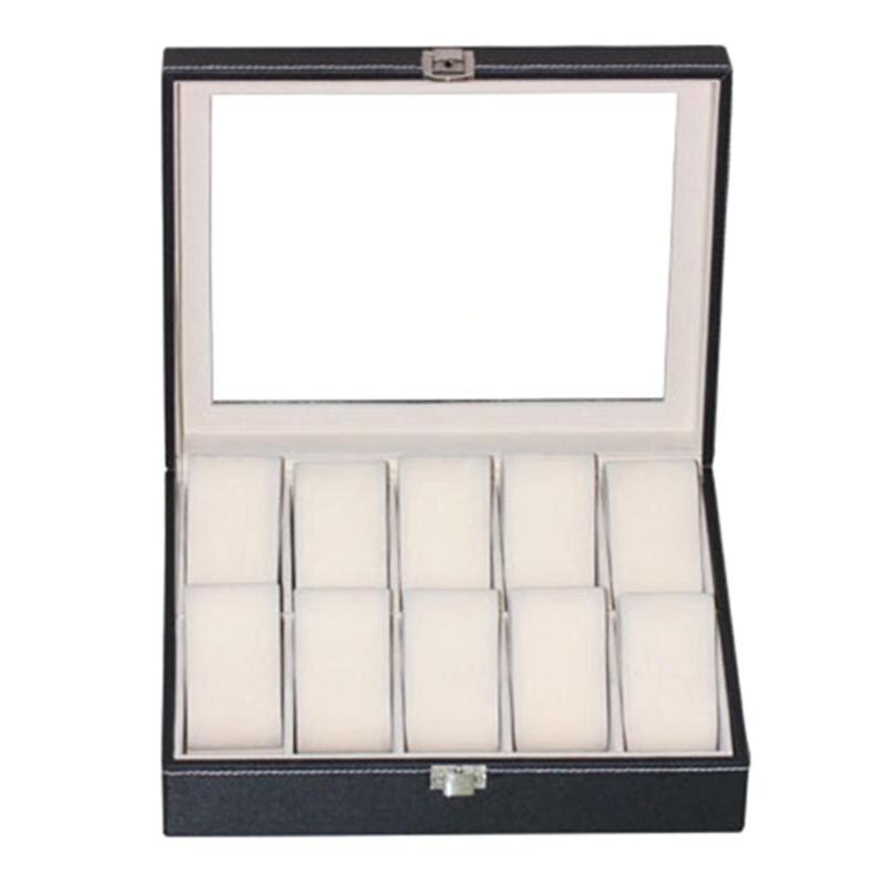 10 Slots Pu Lederen Horloge Opbergdoos Sieraden Armband Display Organizer Voor Oorbellen Ringen Armband Display Houder Case