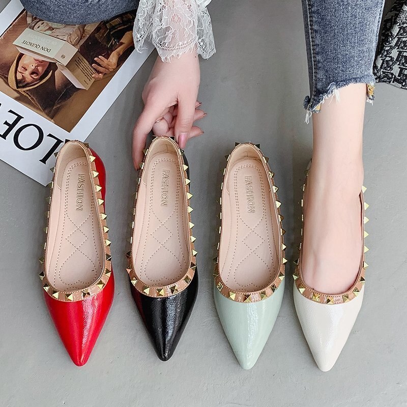 Nitar flats lack läder slip on platta skor spetsiga tå båtskor dam loafers godis färg kvinnlig sko zapatos mujer 8147c