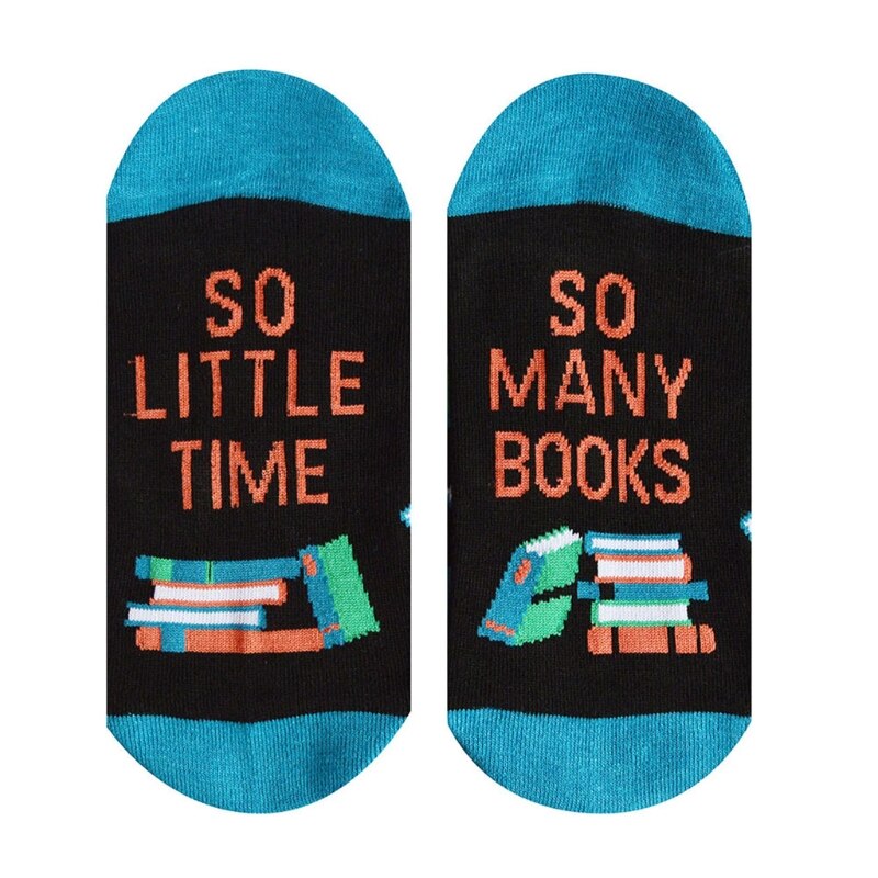 Men Women Novelty Funny Saying Cotton Crew Socks Colorful Books Science Math Pattern Letters Print Contrast Color Hosiery