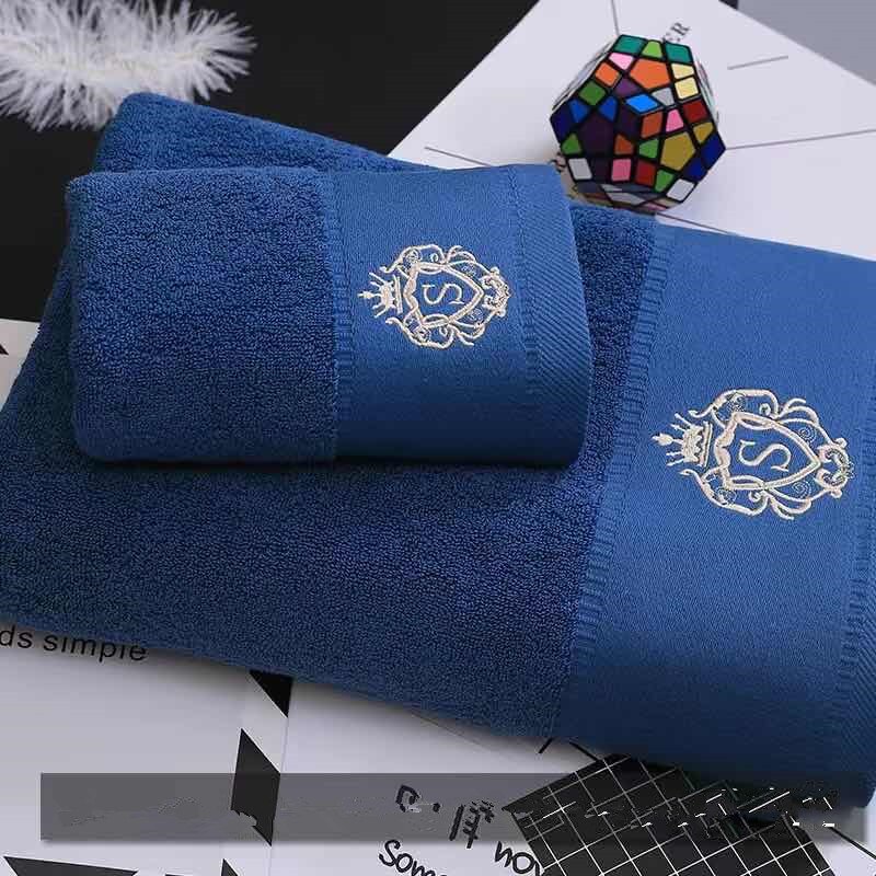 100% cotton towel household towel face towel soft and comfortable thickened adult sports handkerchief white gray blue: Blue