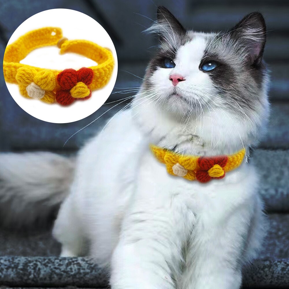 Collares de ganchillo para gatos y perros, bufandas para mascotas, pajaritas de flores, collares tejidos a mano, accesorios para gatos, Schnauzer