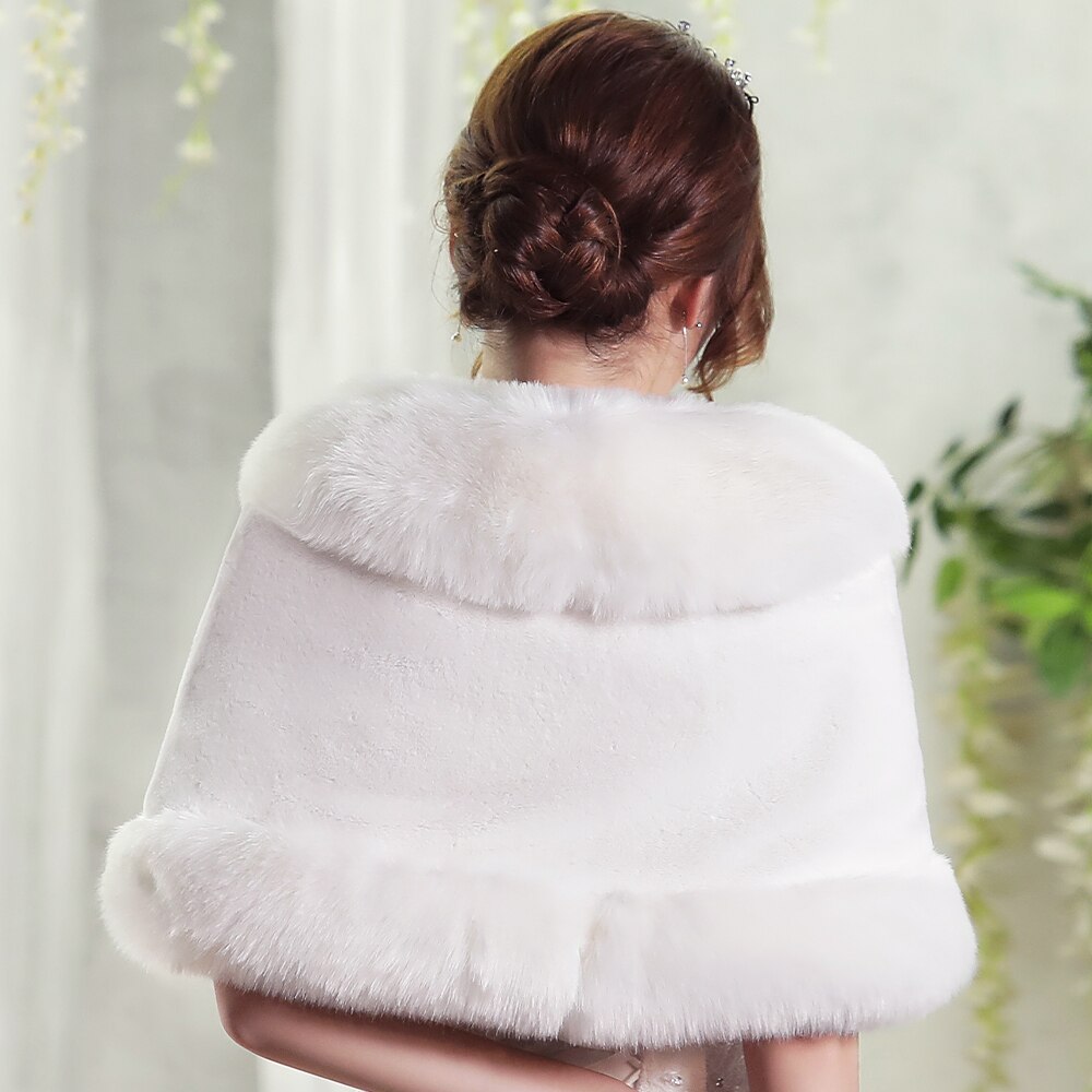 Ivory Winter Warm Wedding Bride Women Faux Fur Wrap Thermal Dinner Party Coat Bridesmaid Keep-warm Thicken Lady Cape