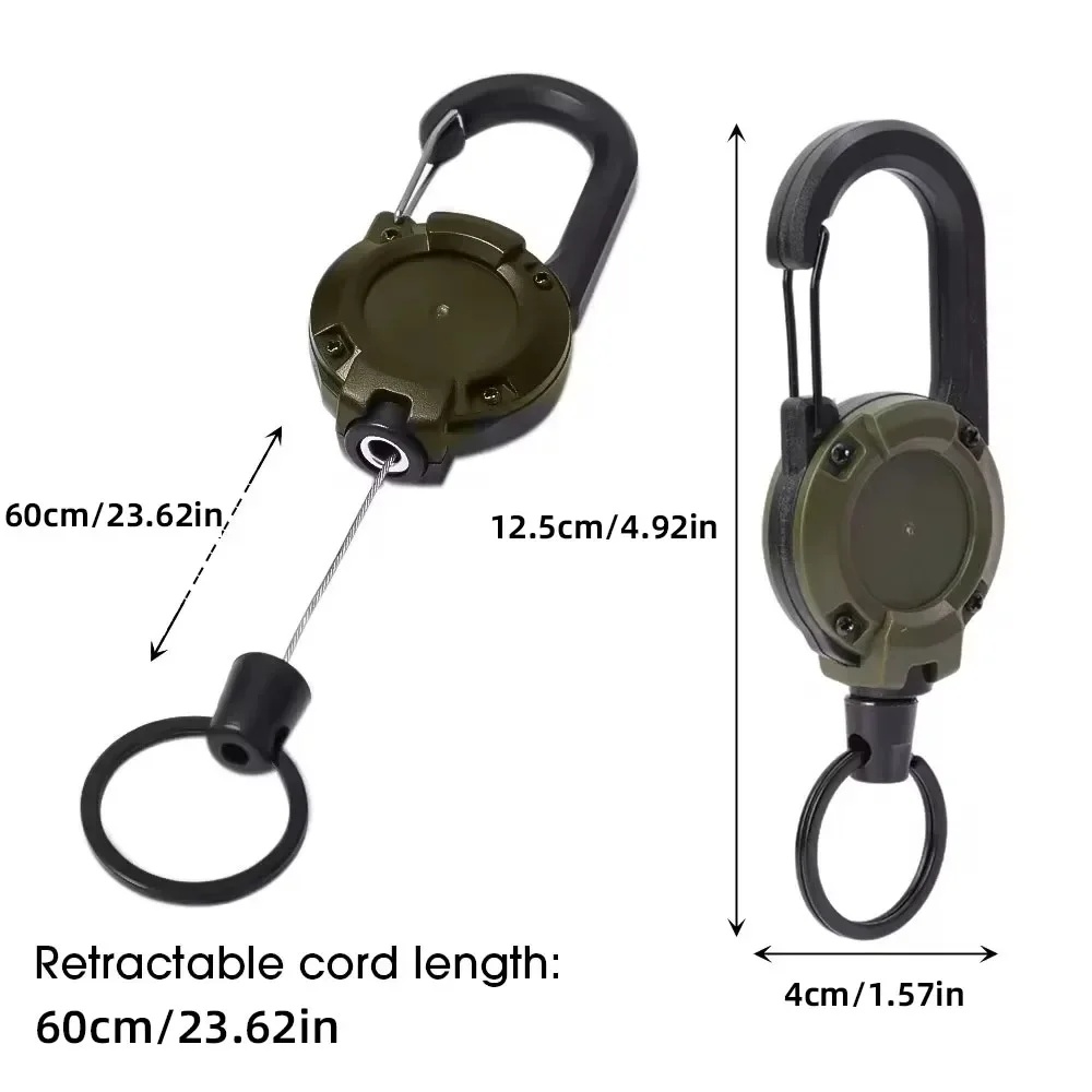 Intrekbare sleutelhanger, stevige ID-badgehouder met rolmechanisme, multitool sleutelhanger, badgehouder met 25,6 inch stalen intrekbaar koord en sleutelring