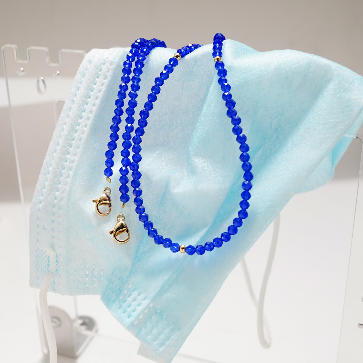 Collana a catena per occhiali da donna-cordino per occhiali da suola con perline acriliche intorno al collo con perline verdi di cristallo fatte a mano