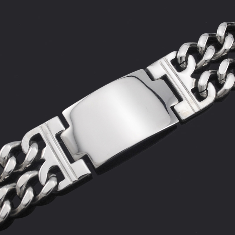 ATGO wide bracelet stainless steel ID Chain 20cm*24mm high polished jewelry for men bangle cool big heavy bijoux rock BB030