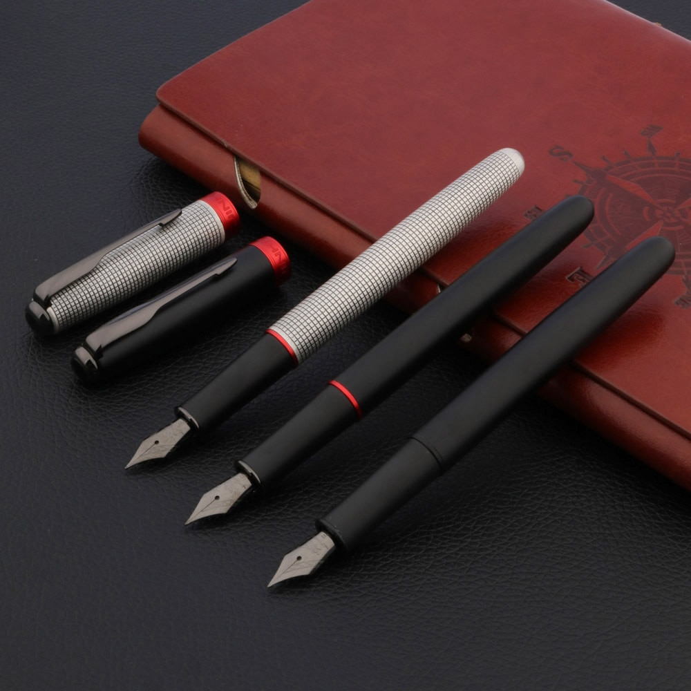 Jinhao 75 Vulpen Frosted Zwart Geborsteld Veer Titanium Zwarte Briefpapier 0.7Mm Inkt Pen Schoolbenodigdheden