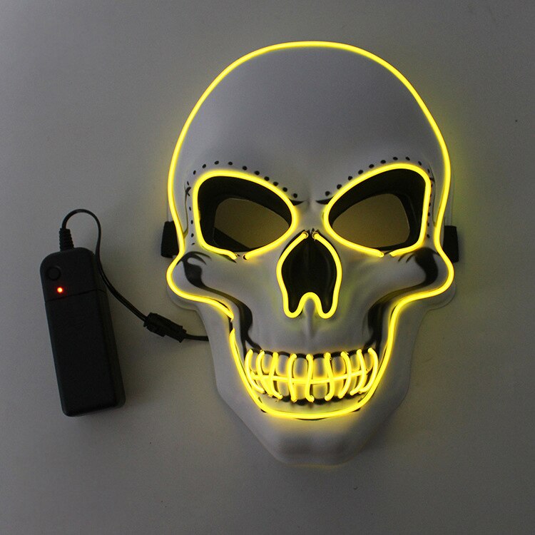 Halloween Glowing grimace mask EL cold light emitting fright mask Party props for Carnival holidays LED V-blooded horror ghost: yellow light 2