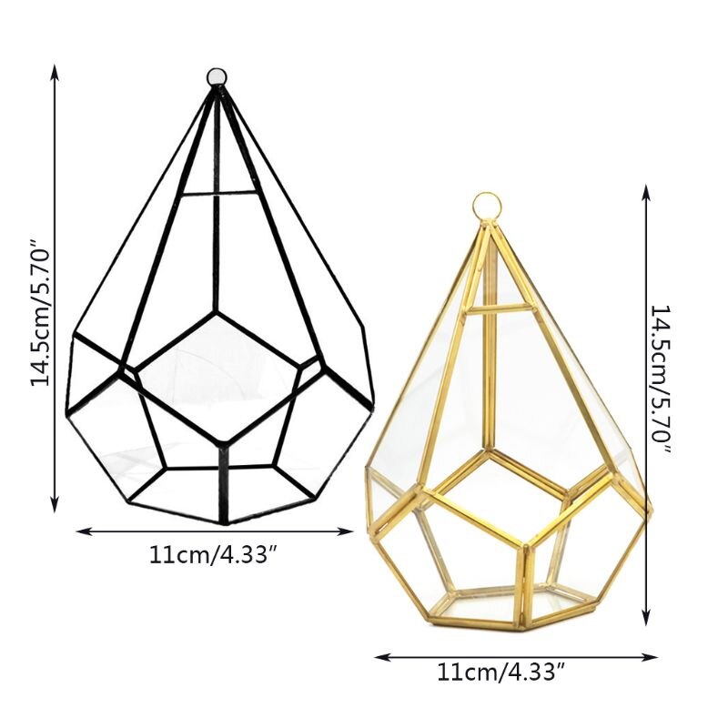 Geometric Glass Terrarium - Diamond Faceted - Wall Hanging Planter - Air Plant Holder - 11x11x14.4cm
