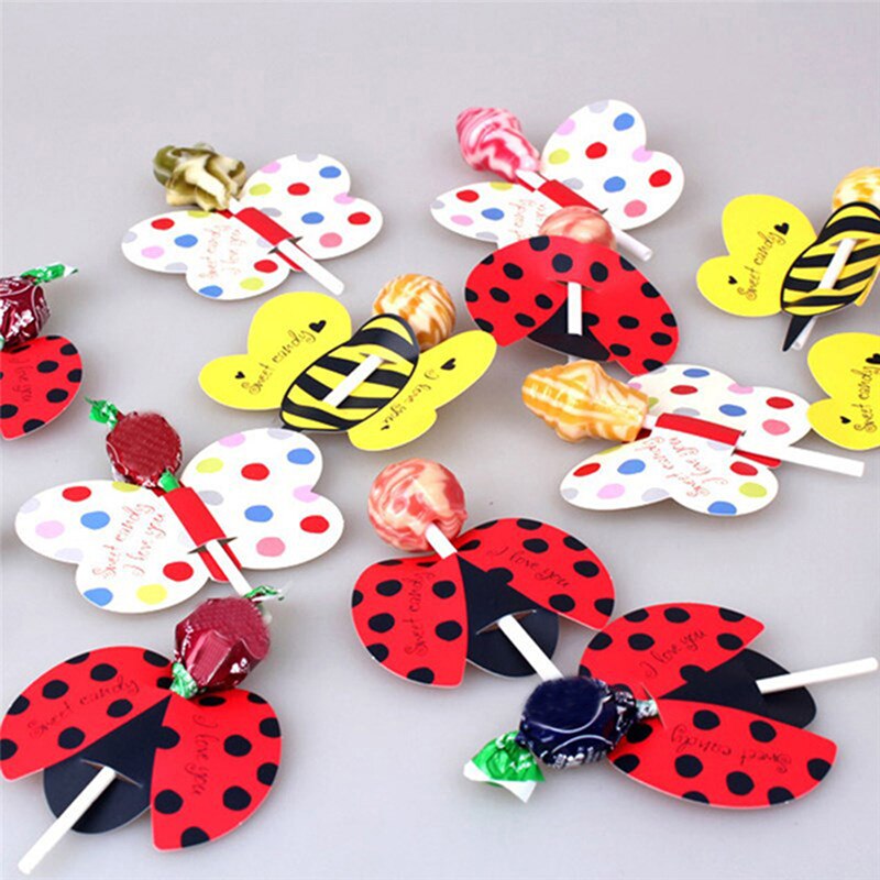 50 Stks/partij Candy Lollipop Decoratie Leuke Bijen Lieveheersbeestje Vlinder Papier Lollypop Mooie Props Kid 'S Verjaardagsfeestje