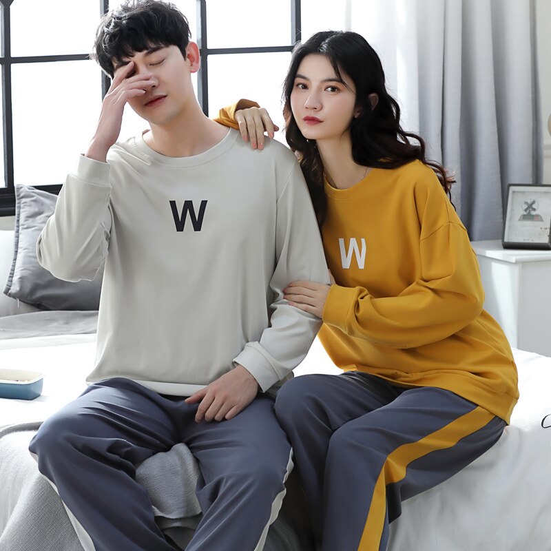 Paar Pyjama Herfst Katoen Lange Mouwen Leisure Tops Koreaanse Stijl Vrouwen Leuke Tweedelig Pak Mannen 'S Casual Pijamas