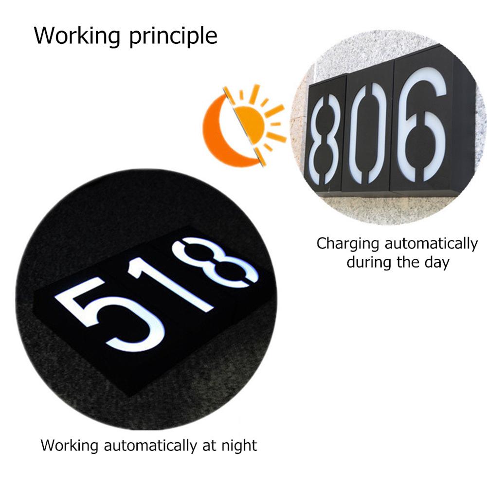 Husnummer dørskilt digitalt solcellelys led adresseskilte dørnummercifre vægmonteret nummer hjem med batteri