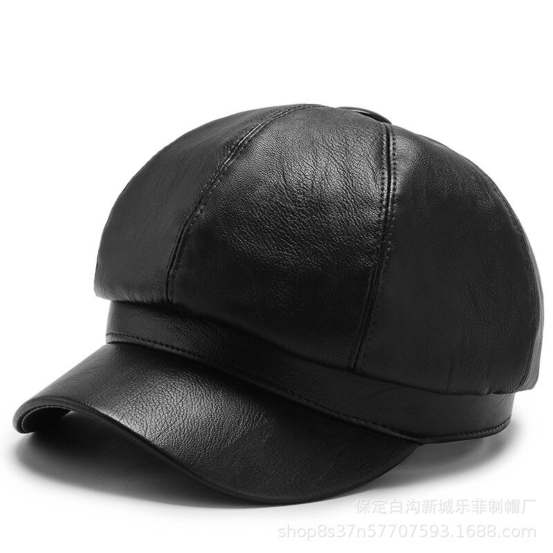 Buttermere pu læderhatte til kvinder vintage sort ottekantet kasket efterår vinter baret damehat solid avis: Sort