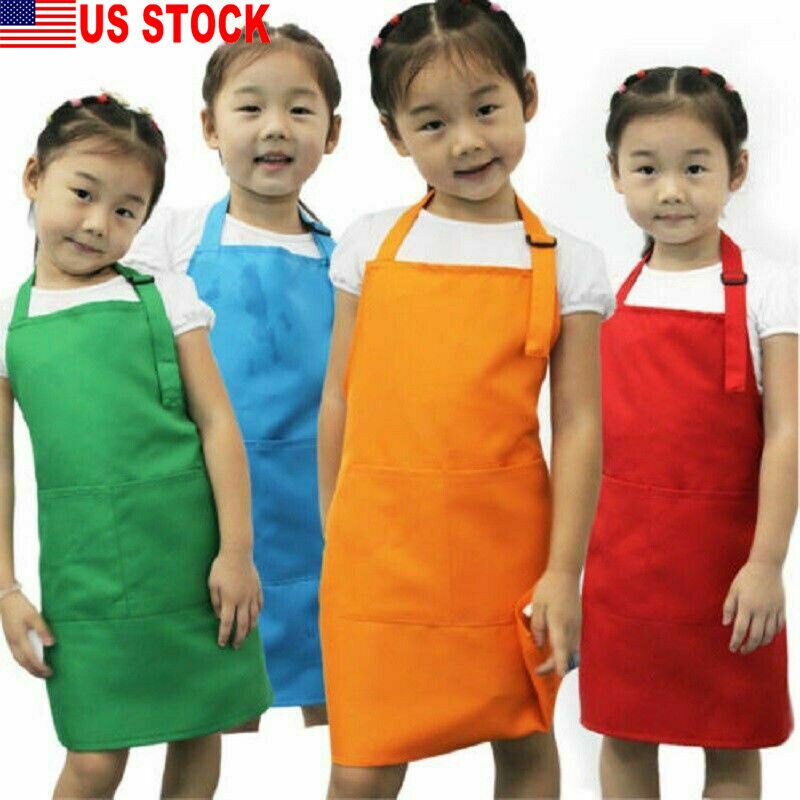 delantal infantil pintura infantil Pichi de bebé Color sólido cocina niño limpio Babero con bolsillos delantales 51cm x 49cm