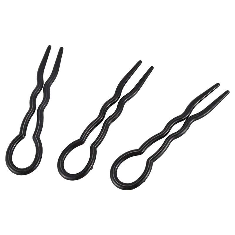 1 Set (3 pieces) ic Plastic U Shaped Hair Needle Hair Braid, Black