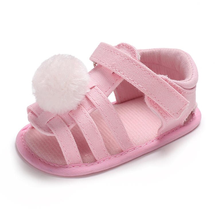 Sapatos Menina Sandálias do bebê Macio Anti-Slip Sole Verão Fuzzy Bola Berço Newborn Primeiro Walker Sapatos Peso Leve: Rosa / 13-18 meses