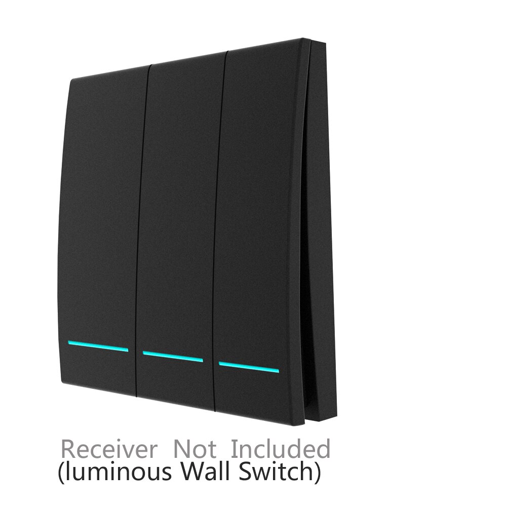 433 mhz trådlös smart switch rf fjärrkontrollmottagare tryckknappskontroll väggpanelsändare ,2- vägs /3- vägs multikontroll: 3 gäng lysande svart