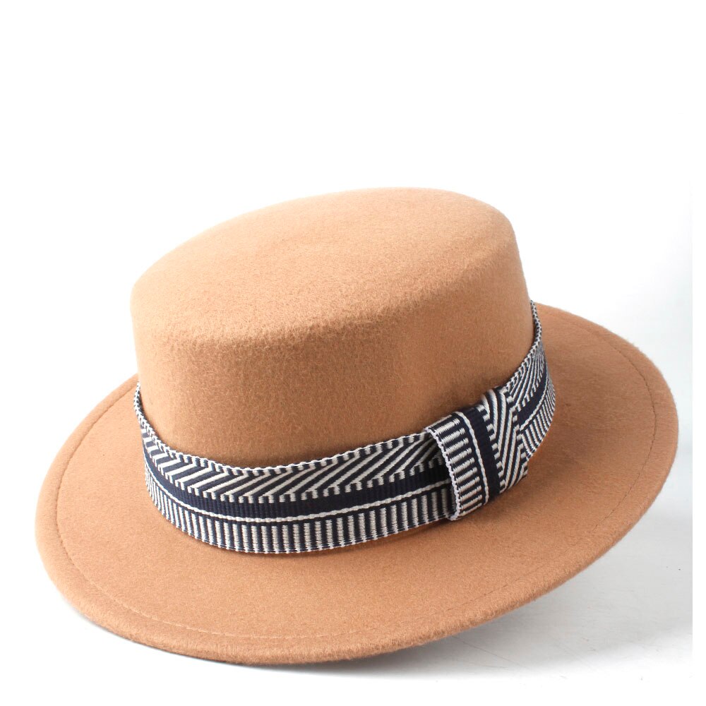 Men Women Flat Top Hat Winter Wide Brim Hat Friend Party Hat Wool Trilby Hat Size 56-58CM: Khaki