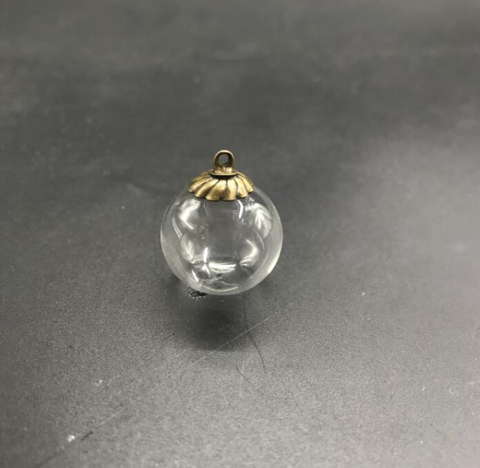 3pcs 18mm Round shape hollow glass ball with beads cap set glass globe glass vials pendant glass bottle globe jewelry findings: 9mm bronze cap