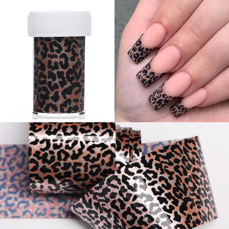 1 rulle neglefolier leopard træ negle mærkat papir camouflage print nail art wraps gør-det-selv-overførsel klistermærke negle mærkater dekoration