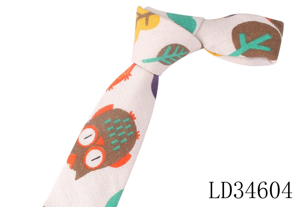 Cartoon Print Tie For Men Women Skinny Neck Tie For Wedding Casual Cartoon Neckties Classic Suits Slim Cotton Linen Neck Ties: LD34604