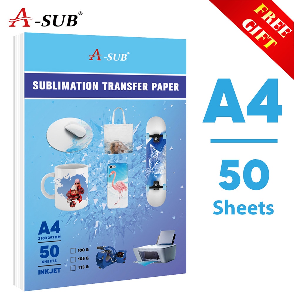 Sublimeringsvarmeoverførselspapir  a4 113g 50 ark til enhver inkjetprinter med sublimeringsblæk